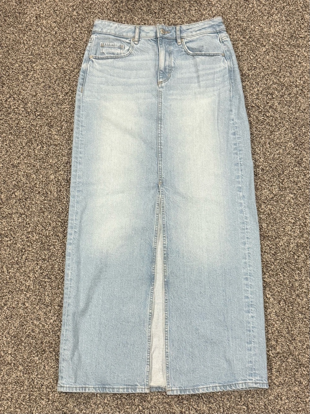 LOFT Light Wash High-Rise Denim Maxi Skirt with Front Slit - Picture 2 of 6